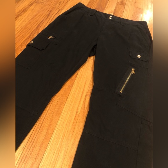 Lauren Ralph Lauren Black Pocket Cargo Pants With Gold Hardware - Picture 1 of 12